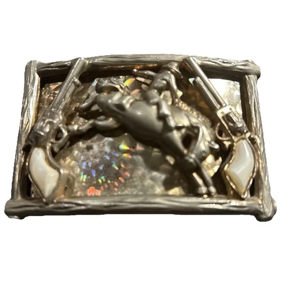Vintage Rare Rodeo Cowboy Colt Revolvers Pat Pending Belt Buckle Bronco 3-D - Picture 1 of 9